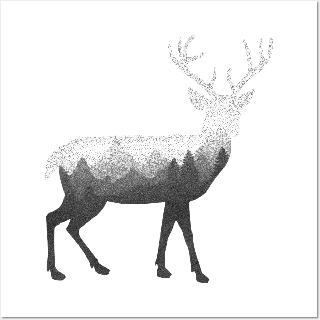 Dramabite Deer Stag Elk Double Exposure Surreal Wildlife Animal Wall Art by dramabite